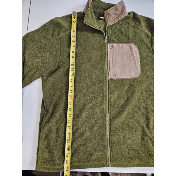 Kavu Green/Tan Men's Terry Fleece Jacket Zip Pocket Elbow Patches Large - Picture 6 of 11